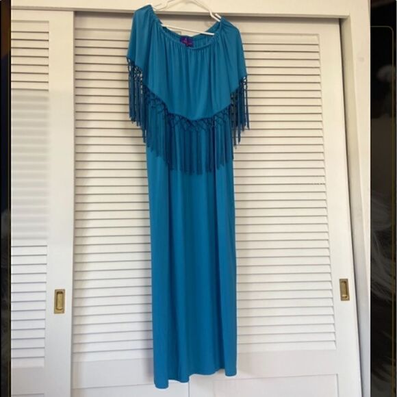 Curations Caravan long blue tassel dress size XL - Picture 2 of 6